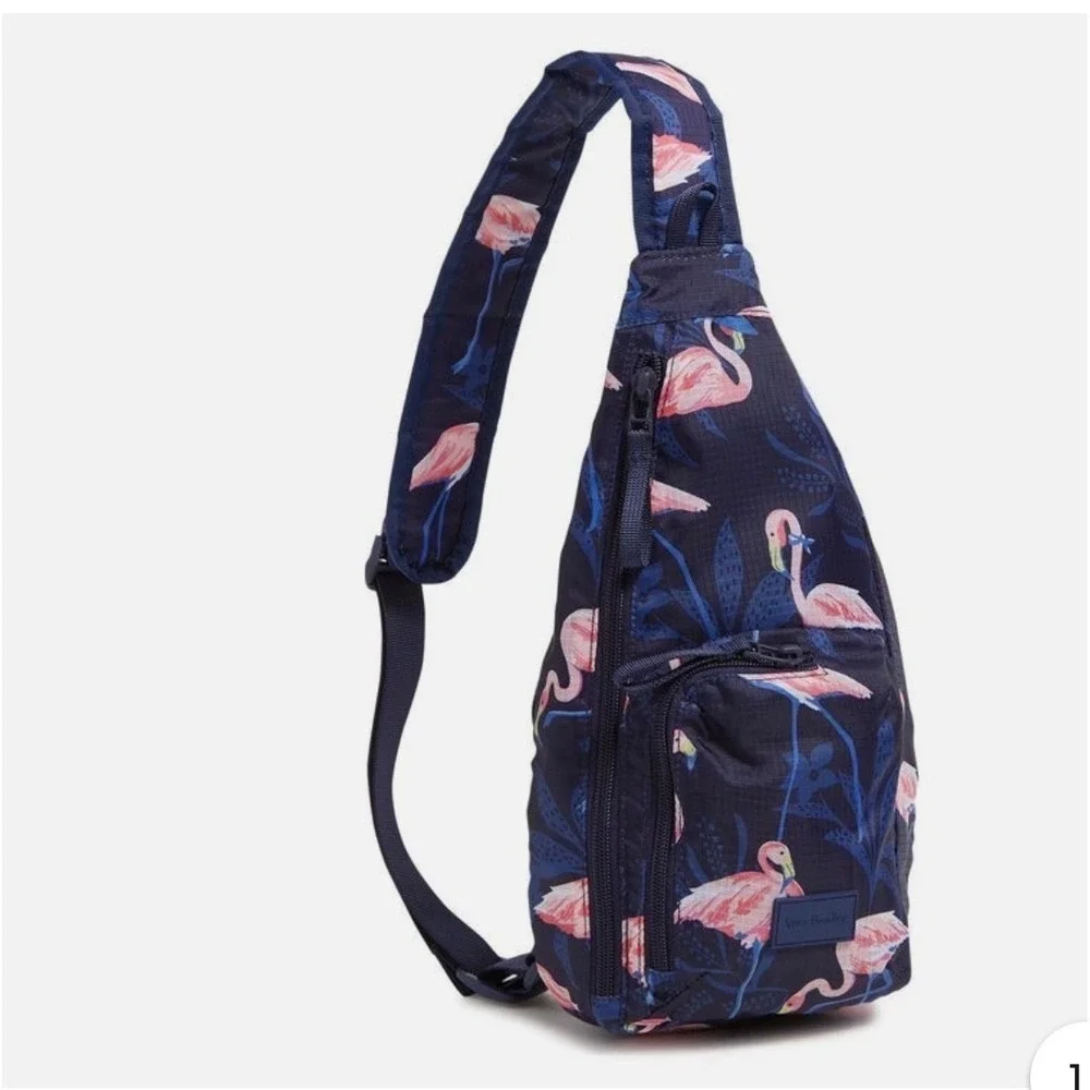 Vera Bradley Flamingo Sling Backpack Navy Blue Ripstop Crossbody Bag
